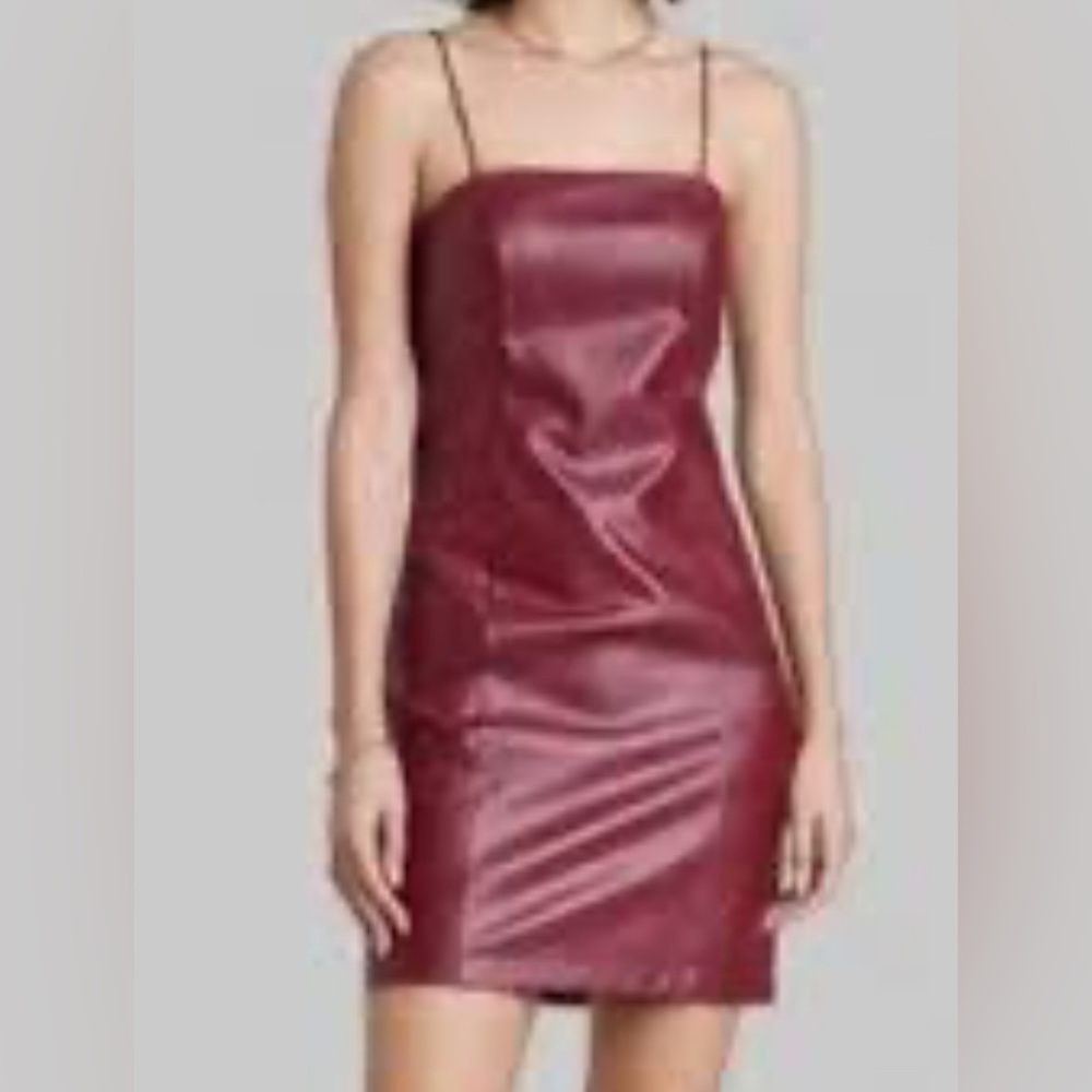 Burgundy Faux Leather Spaghetti Strap Dress Large